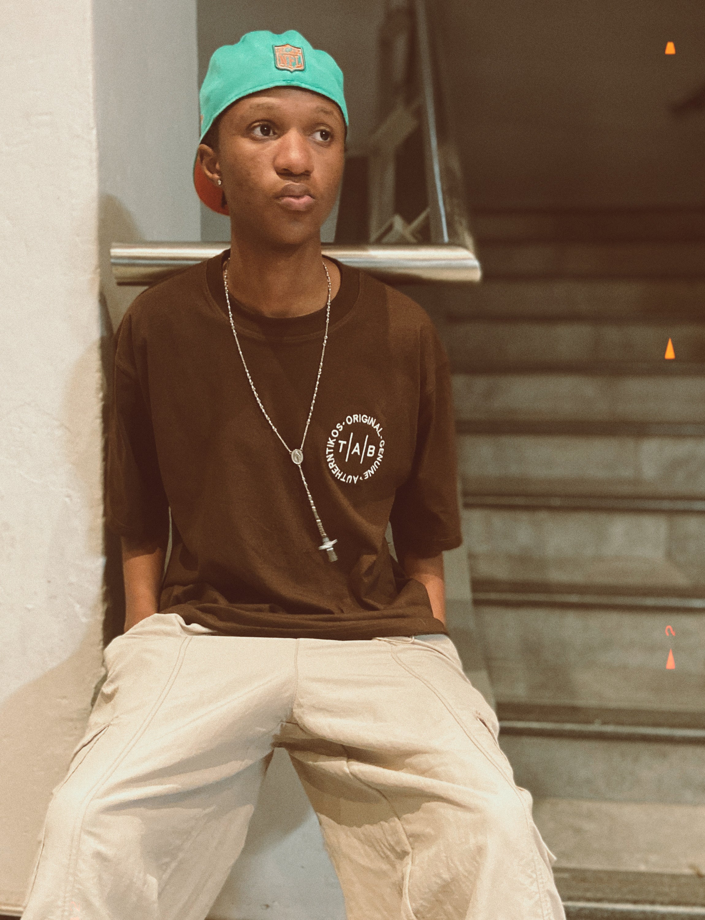 Oversized TAB Embroidered T Shirt Brown