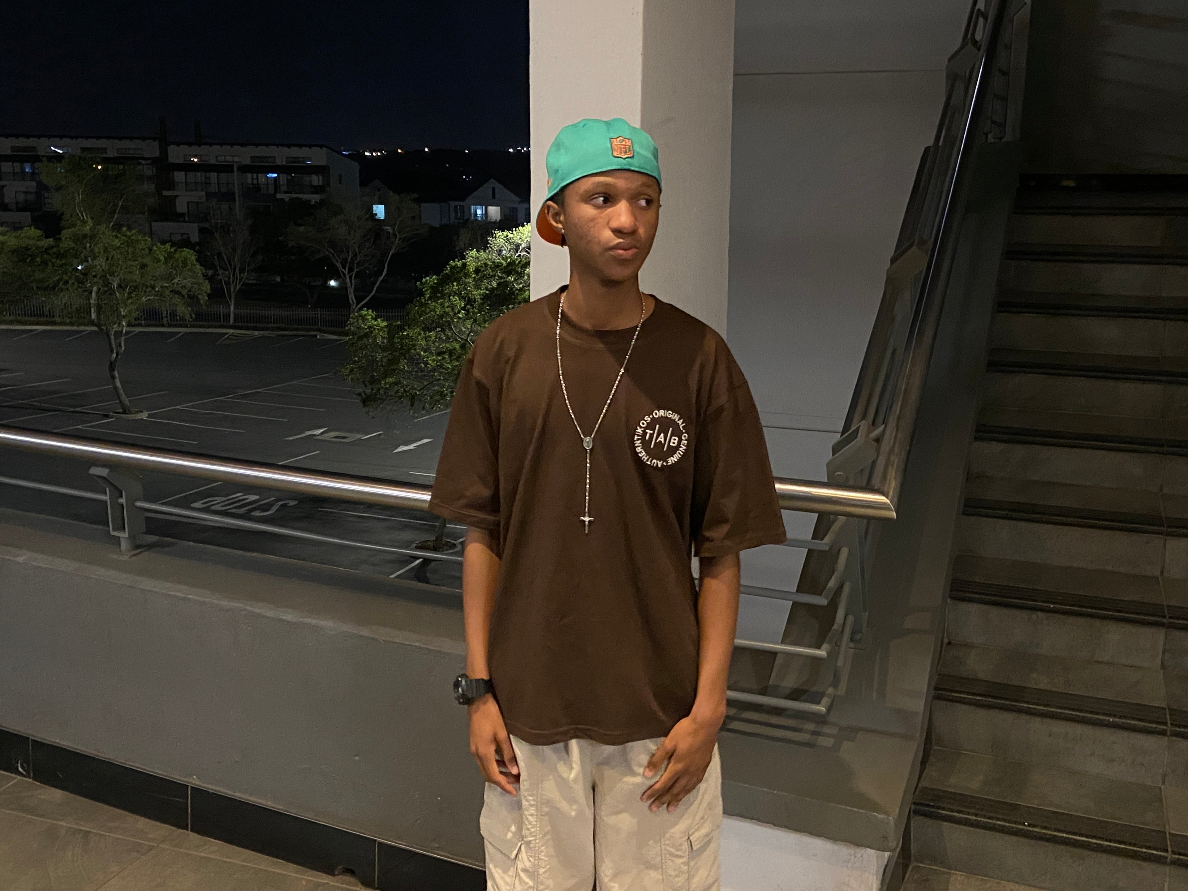 Oversized TAB Embroidered T Shirt Brown